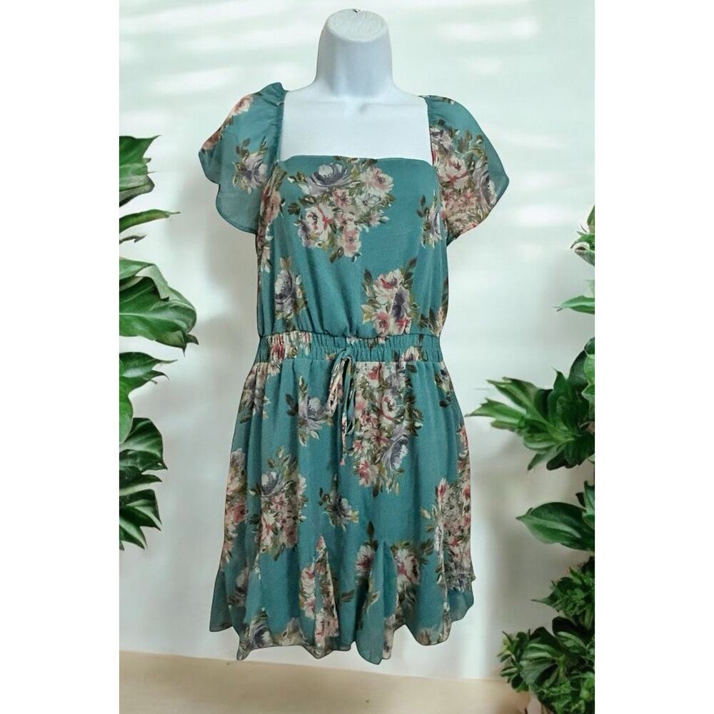 Trixxi Floral Mini Dress Sz XL Coquette Lined Full Skirt Elastic Waist Chiffon